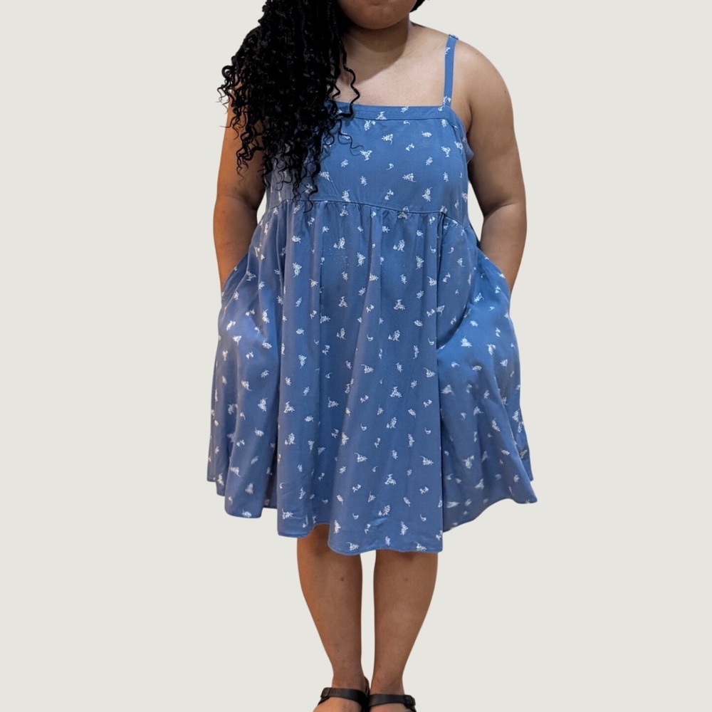 Torrid Blue Floral Babydoll Mini Dress Sz 1 Cottagecore Boho Summer Fall Pockets